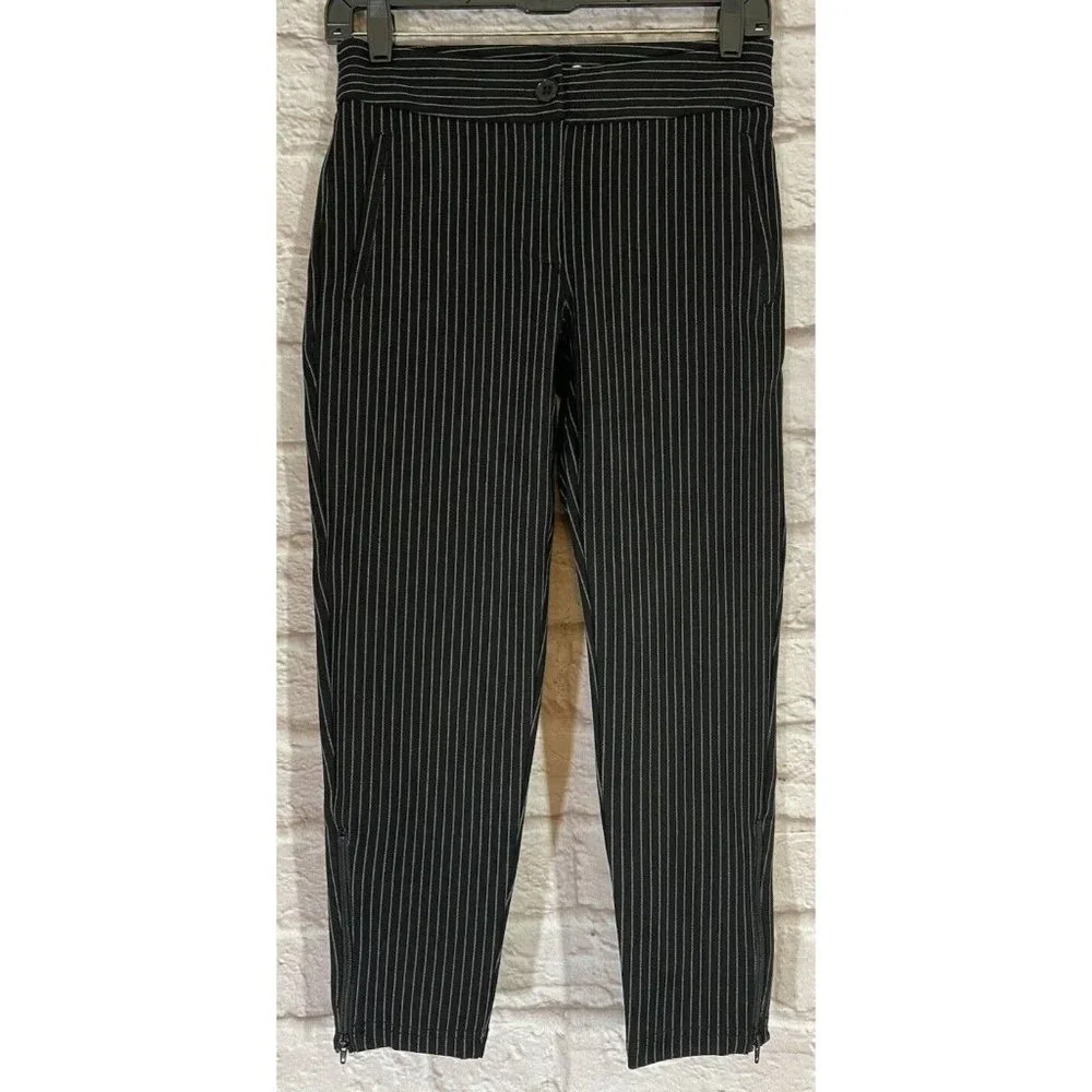Betabrand XS S-Petite Pinstripe Ankle Zipper Cropped Trouser Pants Pockets 9239
